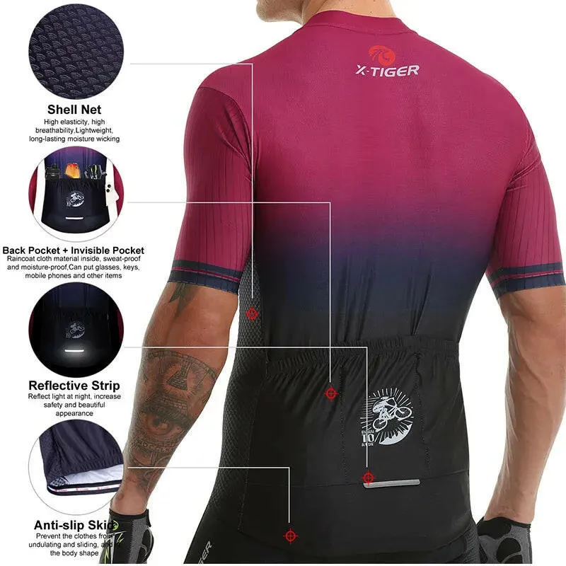 X-TIGER Cycling Jerseys Summer MTB Anti-UV Men Bicycle Jersey Road Racing Riding Short Sleeves Breathable Quick-dry Bike Shirts