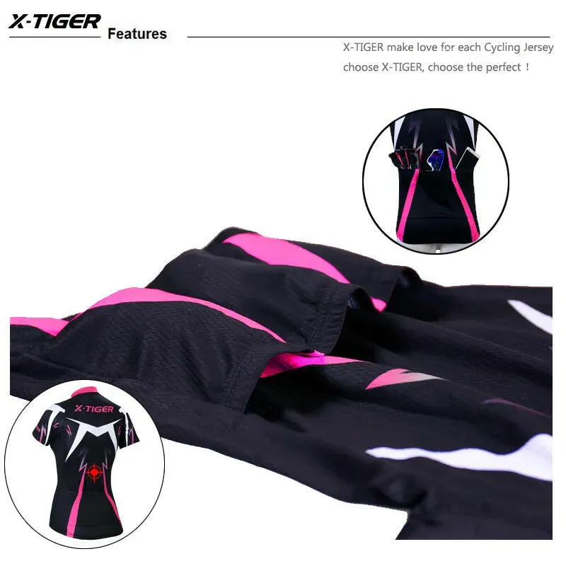 X-Tiger Women Cycling Jerseys Female Short Sleeve Cyclist Ciclismo Road Bike Clothing Breathable Quick Dry Polyester Shirts