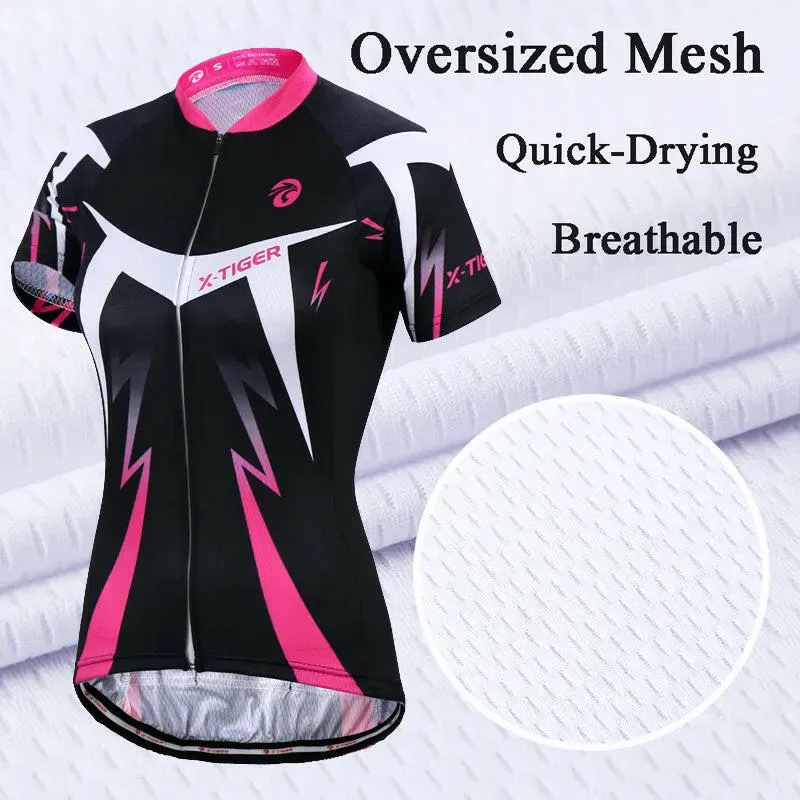 X-Tiger Women Cycling Jerseys Female Short Sleeve Cyclist Ciclismo Road Bike Clothing Breathable Quick Dry Polyester Shirts