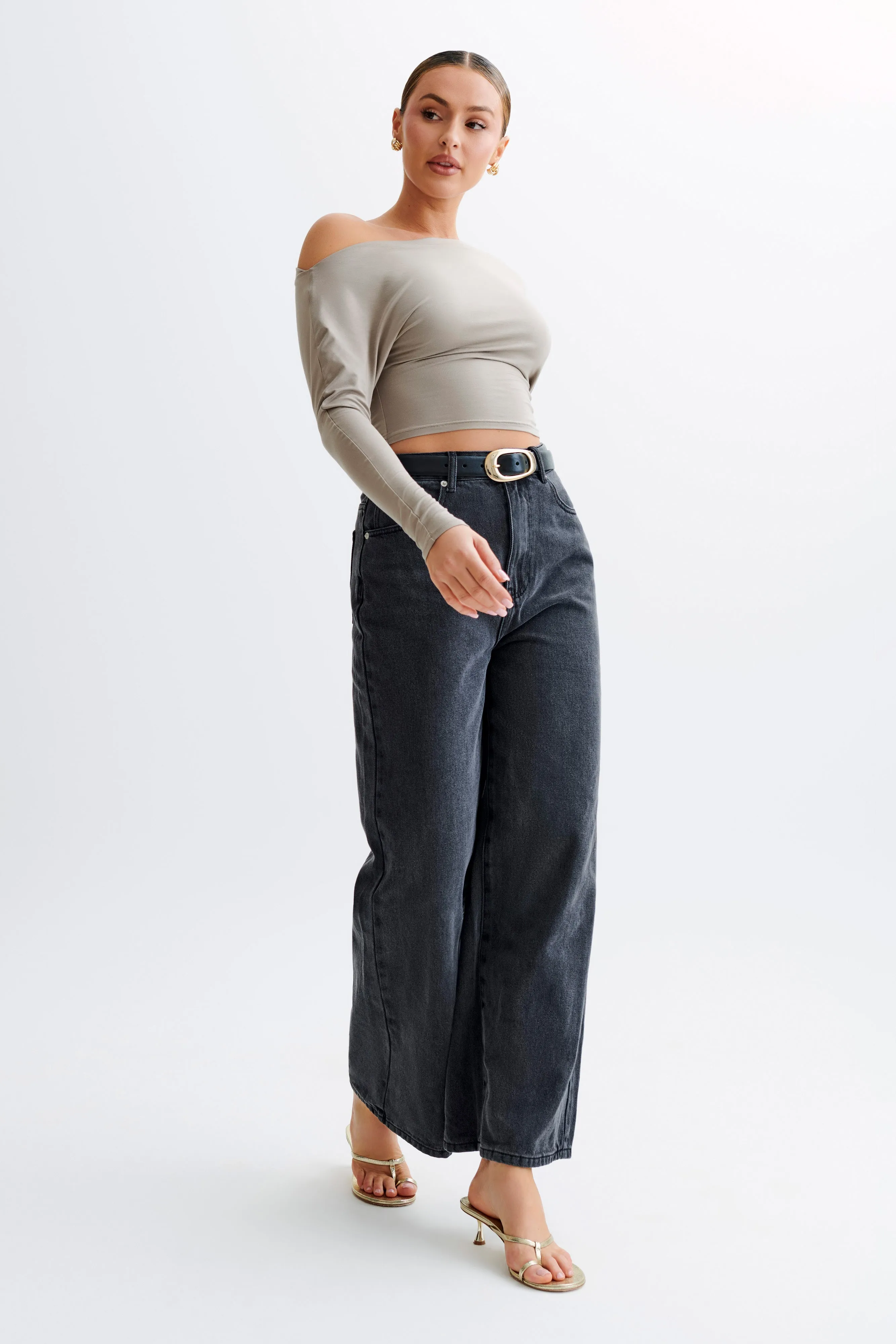 Yasmin Asymmetrical Modal Long Sleeve Top - Tawny Grey